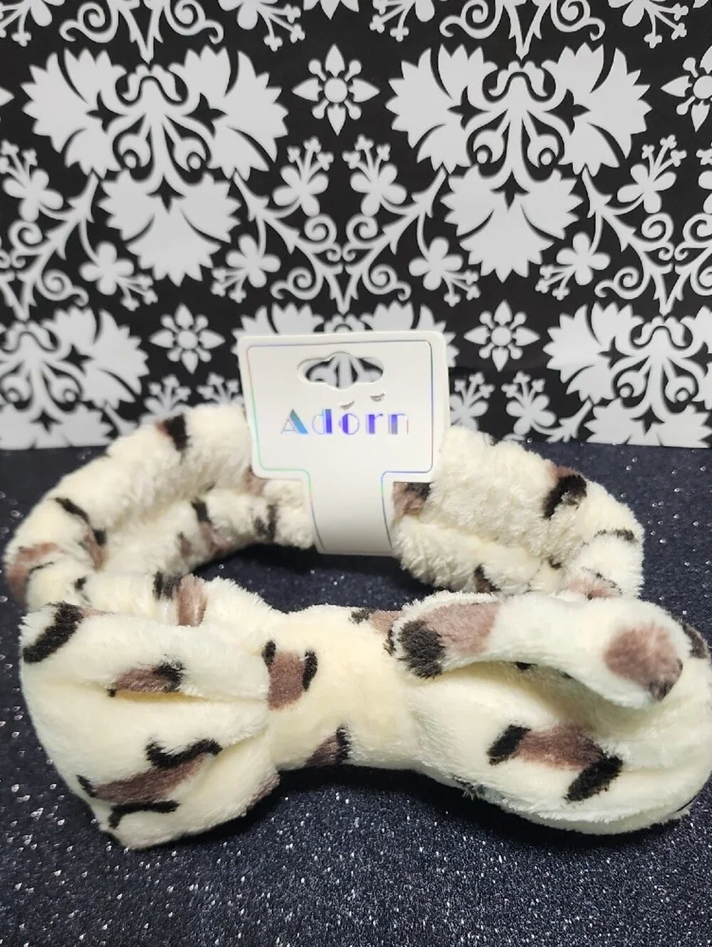 Adorn Kids Cream Leopard Plush Bow Headband